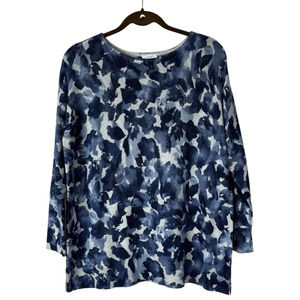J. Jill purejill Pullover Sweater Top Women’s Medium Petite Floral Blue White
